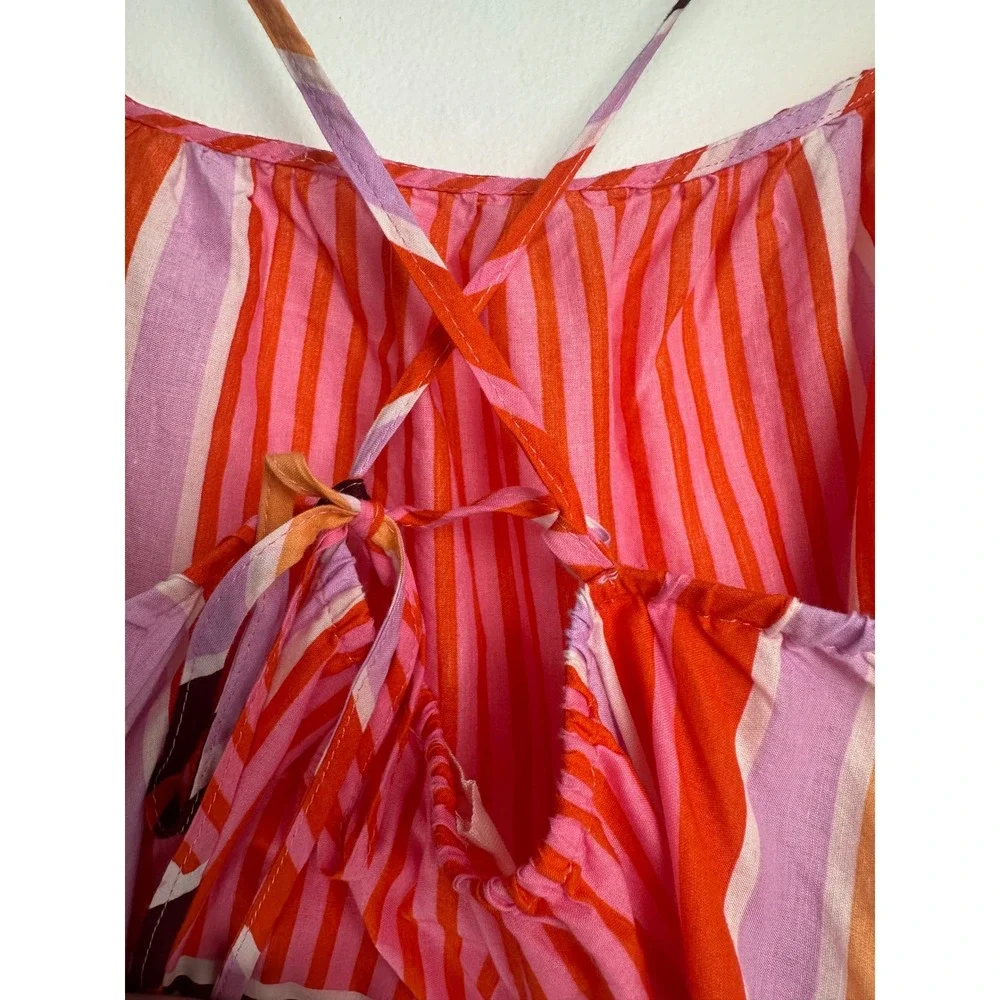 Loft Beach‎ Striped Maxi Dress Tie Back Medium Boho Coverup Vacation Travel